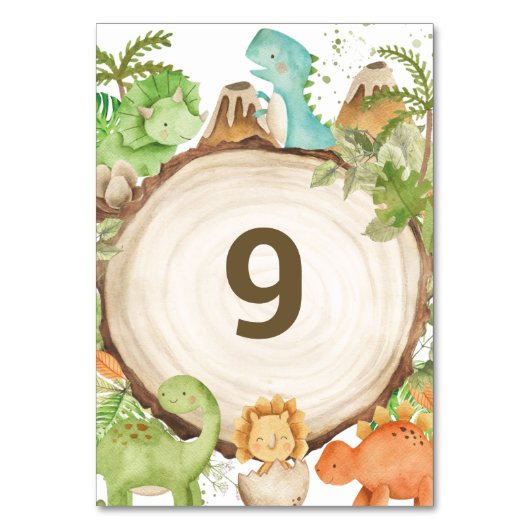 可愛いフレンドリー恐竜1歳の誕生日の赤ちゃんシャワー テーブルナンバー (裏面)