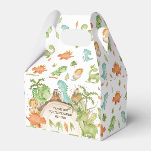可愛いフレンドリー恐竜1歳の誕生日の赤ちゃんシャワー フェイバーボックス (裏面サイド)