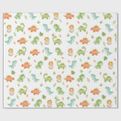 可愛いフレンドリー恐竜Tレックスグリーンオレンジブルー ラッピングペーパー (フラット)