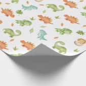 可愛いフレンドリー恐竜Tレックスグリーンオレンジブルー ラッピングペーパー (角)