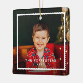 可愛いフレームシンプル2枚の写真ホリデークリスマス セラミックオーナメント (左)