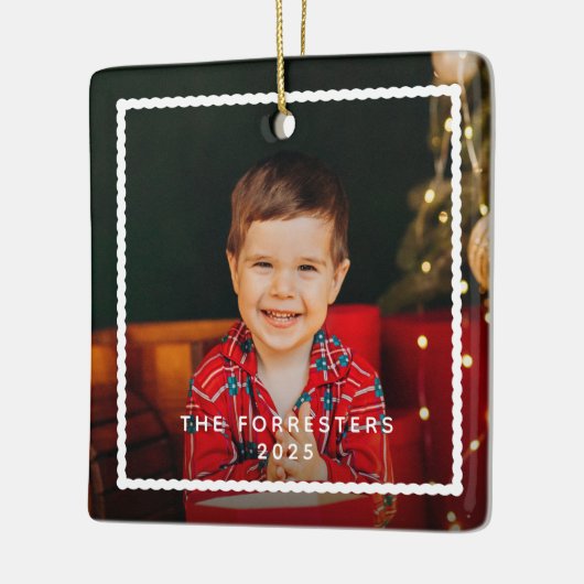 可愛いフレームシンプル2枚の写真ホリデークリスマス セラミックオーナメント (左)