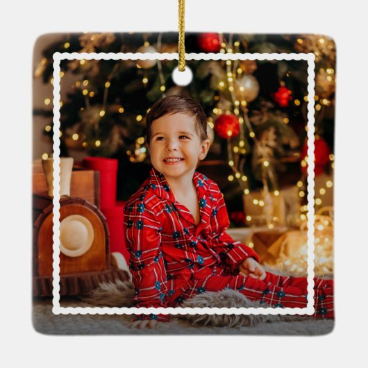 可愛いフレームシンプル2枚の写真ホリデークリスマス セラミックオーナメント (裏面)