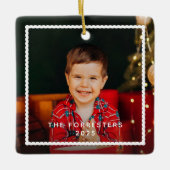 可愛いフレームシンプル2枚の写真ホリデークリスマス セラミックオーナメント (正面)