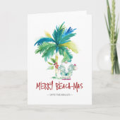 可愛いフロリダサンタウォーターカラークリスマス カード (正面)