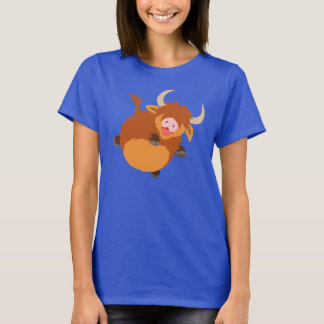 可愛いフローティング漫画ハイランド牛の女性Tシャツ Tシャツ