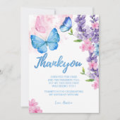 可愛いフローラが蝶の上にフラッター誕生日 サンキューカード (正面)