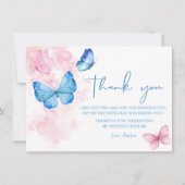 可愛いフローラが蝶の上にフラッター誕生日 サンキューカード (正面)