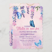 可愛いフローラが蝶の上にフラッター誕生日 招待状 (正面/裏面)
