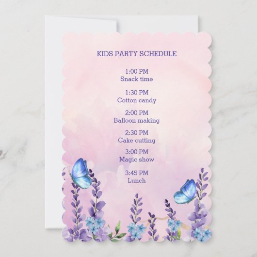 可愛いフローラが蝶の上にフラッター誕生日 招待状 (裏面)