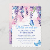 可愛いフローラが蝶の上にフラッター誕生日 招待状 (正面/裏面)