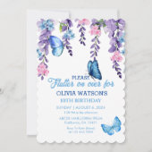 可愛いフローラが蝶の上にフラッター誕生日 招待状 (正面)