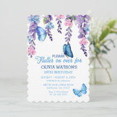 可愛いフローラが蝶の上にフラッター誕生日 招待状 (スタンド正面)