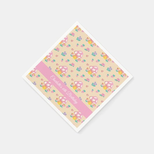 可愛いフローラきのこの模様クリーム子供の誕生日 スタンダードカクテルナプキン (角)