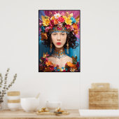 可愛いフローラの女の子と女の顔の穴写真 ポスター (キッチン)