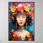 可愛いフローラの女の子と女の顔の穴写真 ポスター (正面)