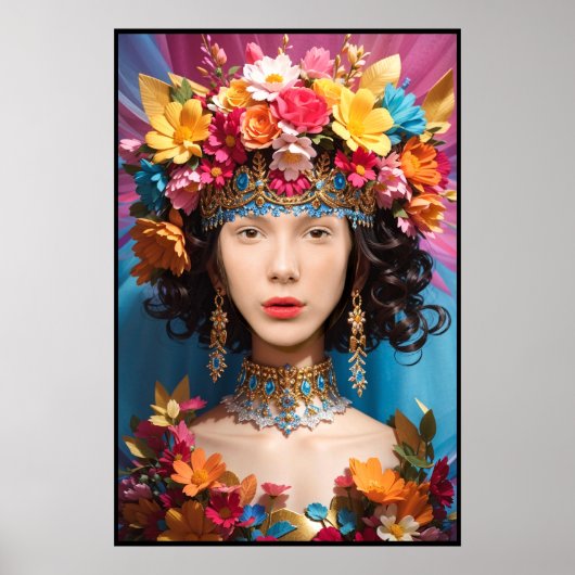 可愛いフローラの女の子と女の顔の穴写真 ポスター (正面)