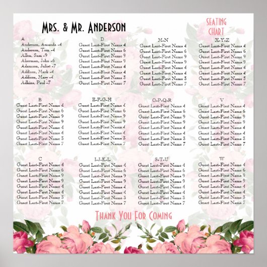 可愛いフローラアルファベットの座席表 ポスター (正面)