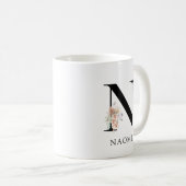可愛いフローラウォーターカラーボホモノグラム コーヒーマグカップ (正面右)
