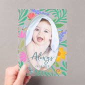 可愛いフローラカラフル写真の誕生発表の追加 アクリル招待状 (インサイチュ (ポータブル))