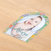 可愛いフローラカラフル写真の誕生発表の追加 アクリル招待状 (レイダウン)