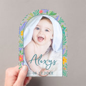 可愛いフローラカラフル写真の誕生発表の追加 アクリル招待状 (インサイチュ (ポータブル))