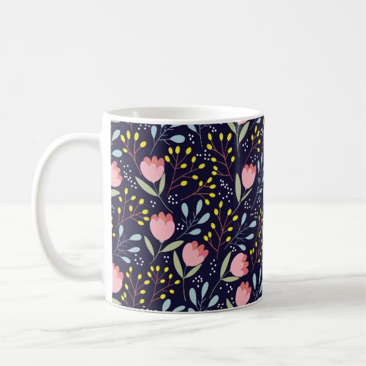 可愛いフローラカラフル:花柄。 コーヒーマグカップ (左)