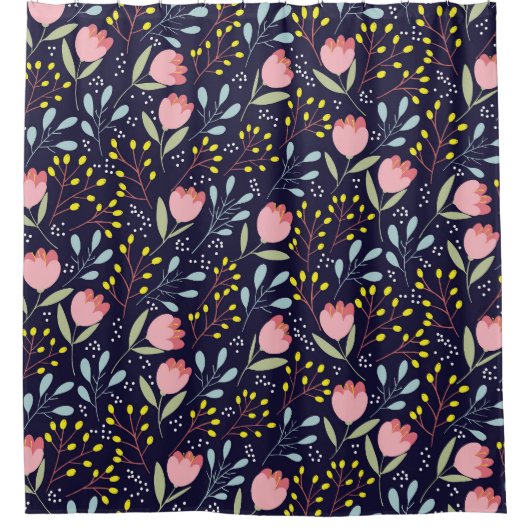 可愛いフローラカラフル：花柄。 シャワーカーテン (正面)