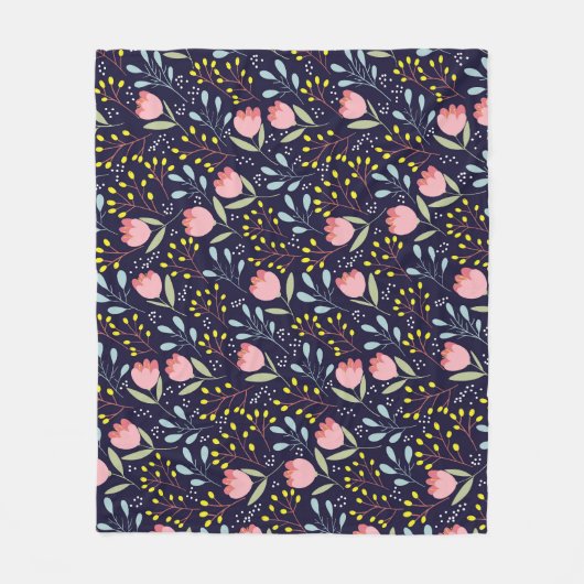 可愛いフローラカラフル：花柄。 フリースブランケット (正面)