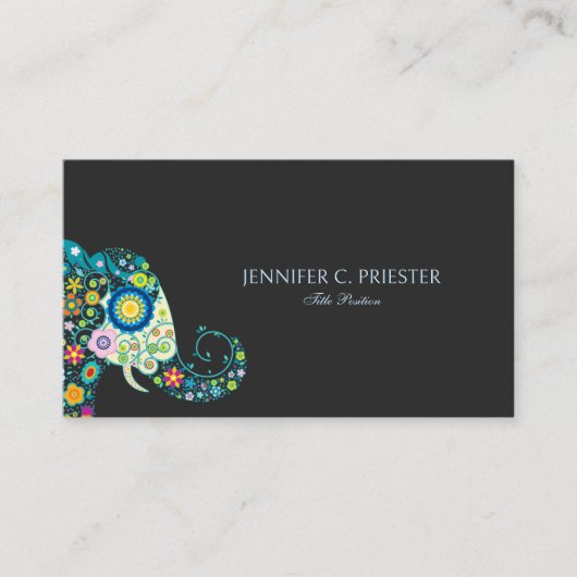 可愛いフローラゾウのダークグレー 名刺 (正面)