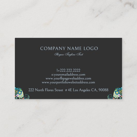 可愛いフローラゾウのダークグレー 名刺 (裏面)