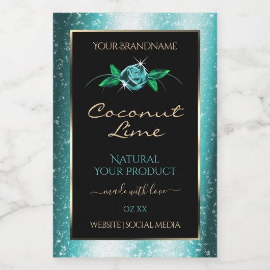 可愛いフローラティール(緑がかった色)ブラック製品ラベルソフトグリッター フードラベル (シングルラベル)