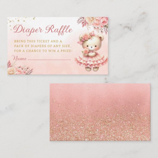 可愛いフローラテディベアーベアーおむつラッフルベビーシャワー エンクロージャーカード (正面/裏面)