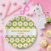 可愛いフローラデイジーパターンマスタードとグリーン ペーパープレート (パーティー)