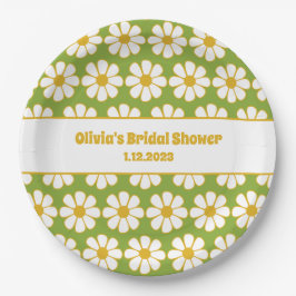 可愛いフローラデイジーパターンマスタードとグリーン ペーパープレート