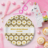 可愛いフローラデイジー柄マスタードとブラウン ペーパープレート (パーティー)