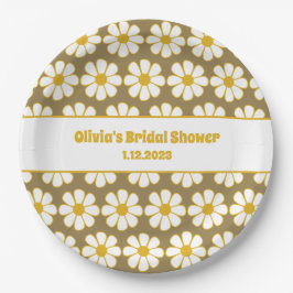 可愛いフローラデイジー柄マスタードとブラウン ペーパープレート