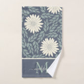 可愛いフローラネイビーブルーグリーン白い葉モノグラム バスタオルセット (ハンドタオル)