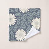 可愛いフローラネイビーブルーグリーン白い葉モノグラム バスタオルセット (ウォッシュタオル)