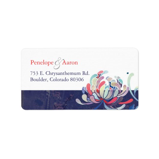可愛いフローラネイビー結婚ブルーの住所 ラベル (正面)