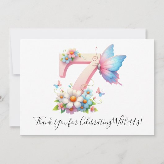 可愛いフローラバタフライセブン誕生日ありがとう サンキューカード (正面)