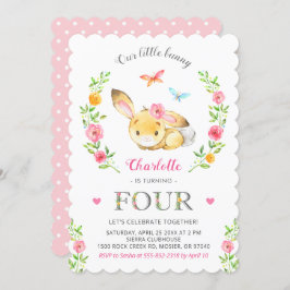 可愛いフローラバニーガール4th第4の4バースデーパーティー 招待状