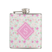 可愛いフローラピンクティーカップパターンモノグラム フラスク (正面)