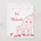 可愛いフローラピンクモスクイスラム教イードムバラク シーズンカード (正面)
