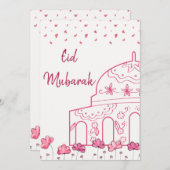 可愛いフローラピンクモスクイスラム教イードムバラク シーズンカード (正面/裏面)