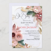 可愛いフローラベビーシャワー紙クイリング 招待状 (正面/裏面)