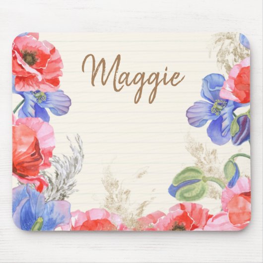 可愛いフローラモノグラムの水色ピンク マウスパッド (正面)