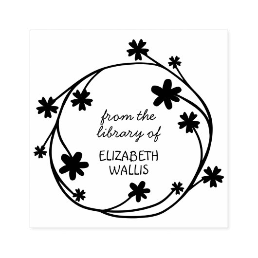 可愛いフローラリースカジュアルスクリプト名前をカスタムする本 ラバースタンプ (インプリント)