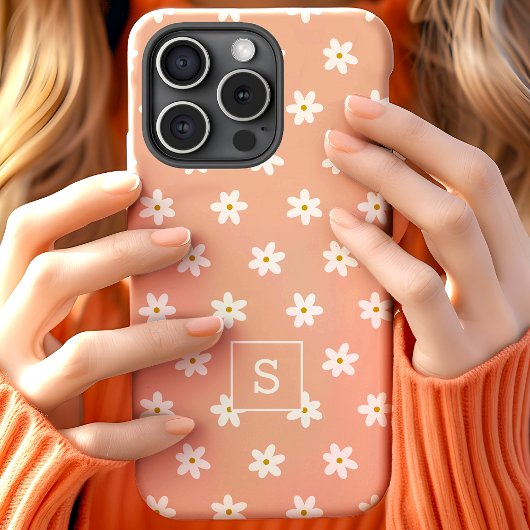 可愛いフローラルピーチグラスリリーパターンモノグラム Case-Mate iPhoneケース