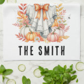 可愛いフローラレース幽霊|不気味甘い秋ハロウィーン キッチンタオル (折り畳み)